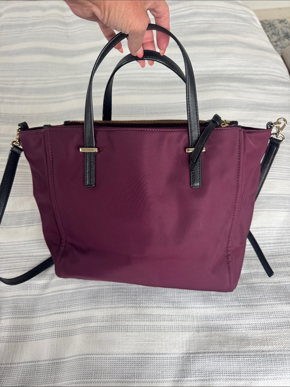 kate spade plum tote with black handles and jeweled accents - Picture 4 of 6